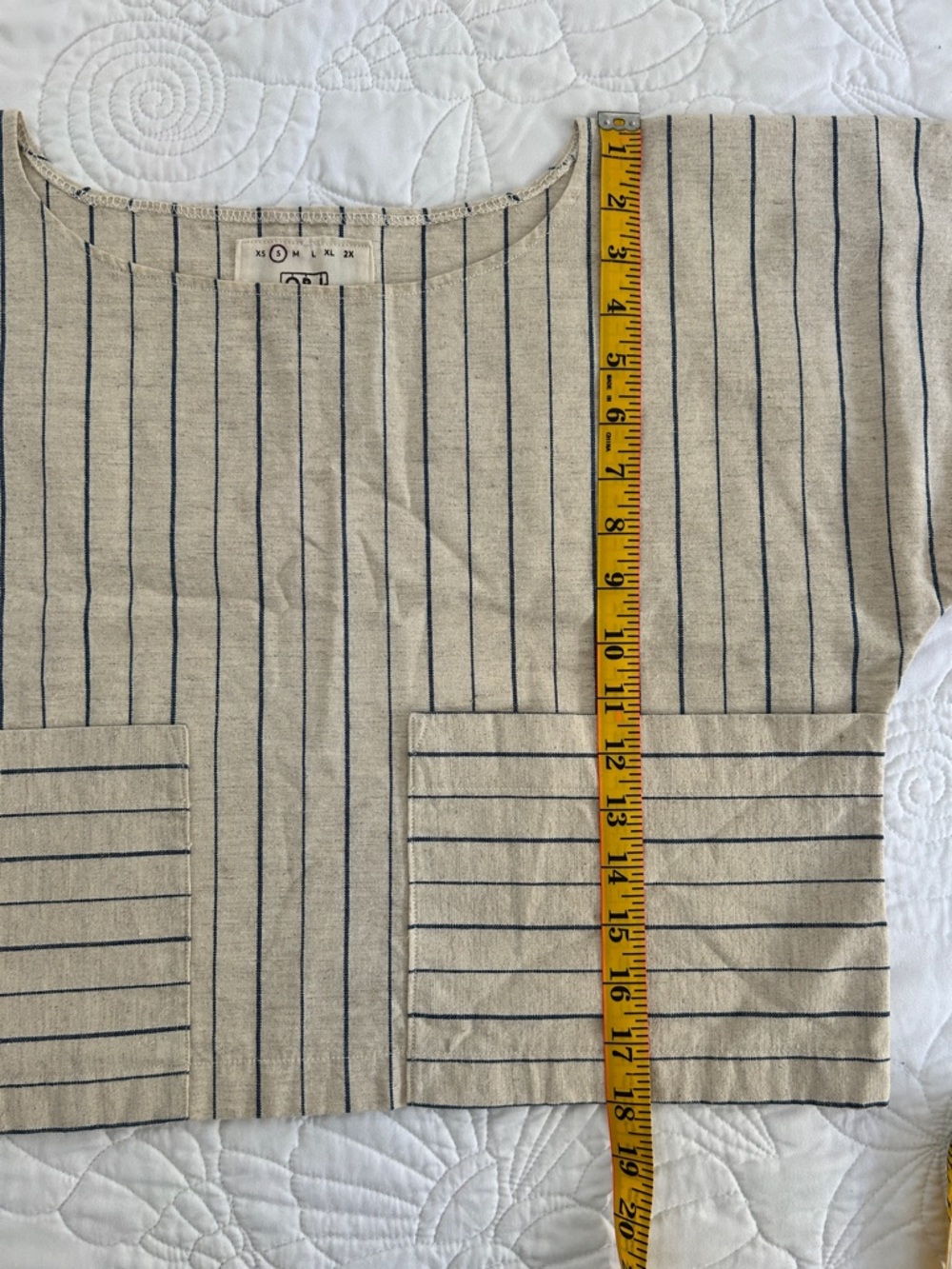 Striped Linen-Blend Boxy Crop Top in Natural - Picture 3 of 5